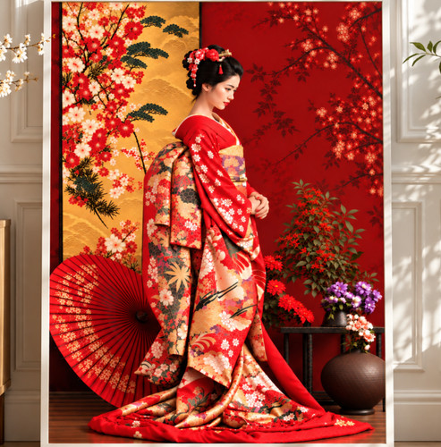 Japanese geisha kimono print - japanese,