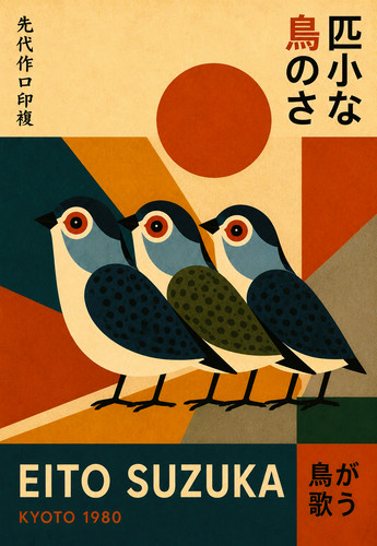 Vintage japanese style birds - japanese,